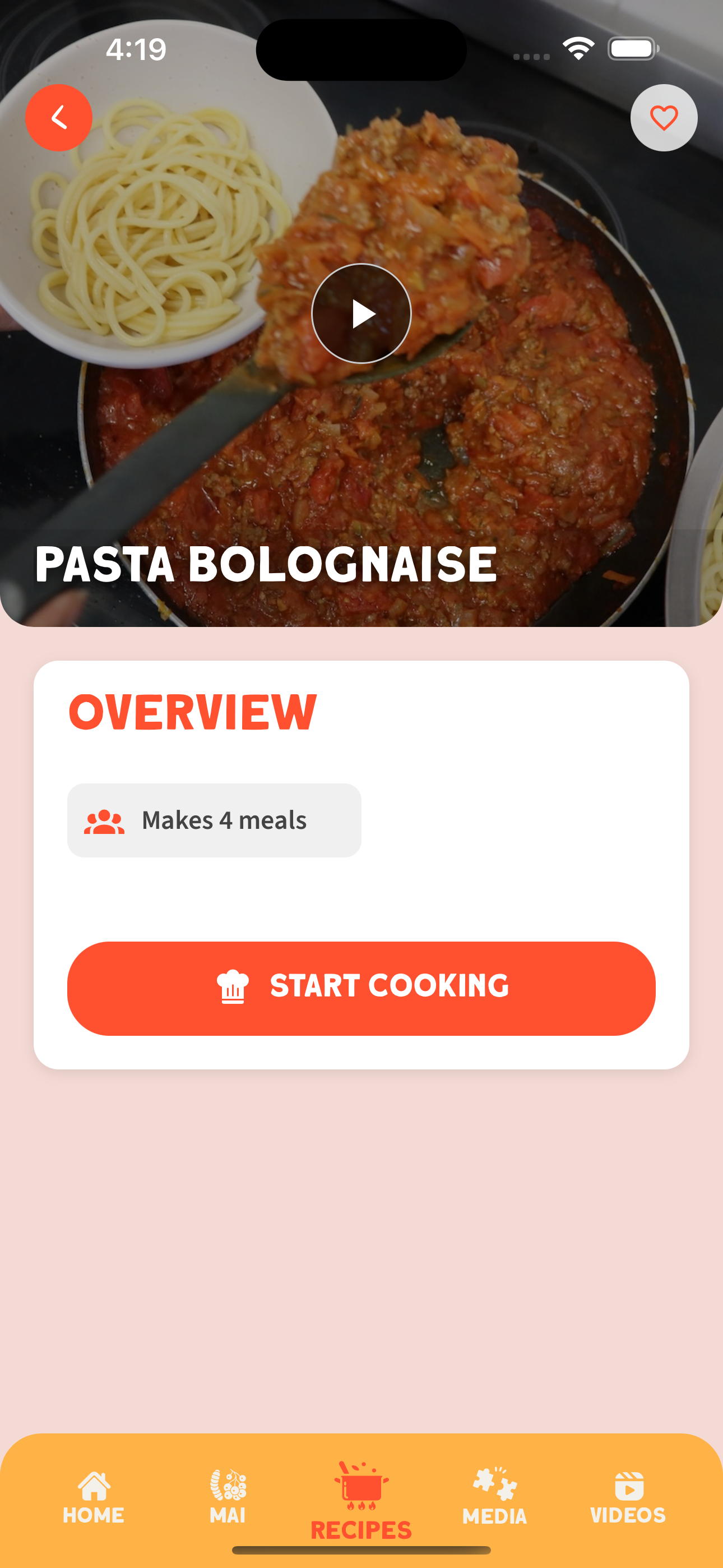App recipe screen
